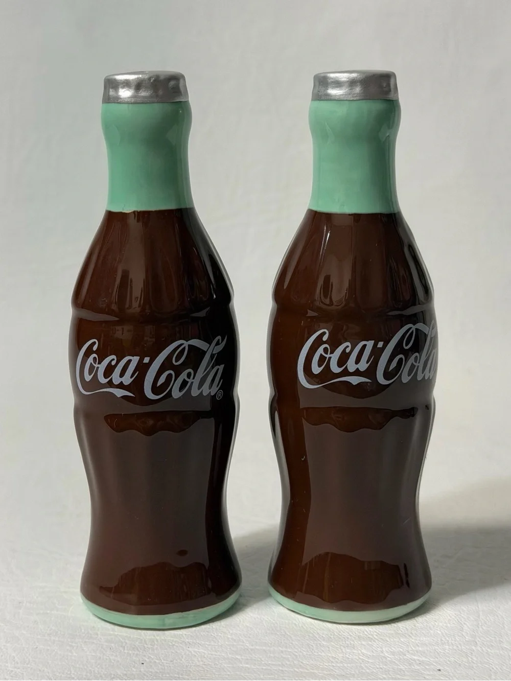 Vintage Coca-Cola Bottles green Ceramic Salt and Pepper Shakers